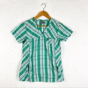 Greys Anatomy Barco Green Plaid Scrub Short Sleeve